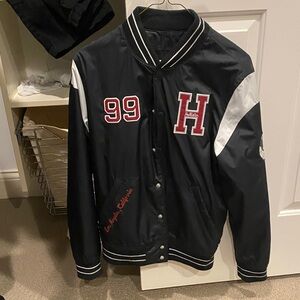 Hollister Black Varsity Jacket with Red and White Details